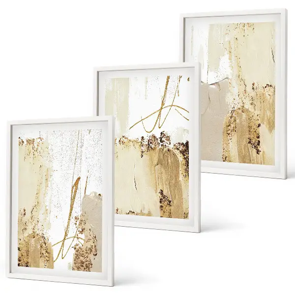 Triptyk med abstrakte mønstre beige og hvid med ramme