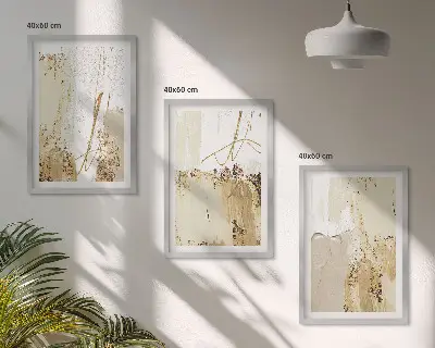 Triptyk med abstrakte mønstre beige og hvid med ramme