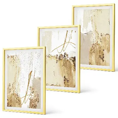 Triptyk med abstrakte mønstre beige og hvid med ramme