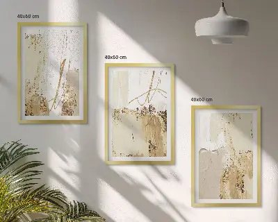 Triptyk med abstrakte mønstre beige og hvid med ramme