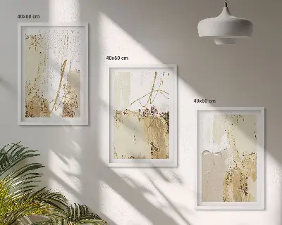 Triptyk med abstrakte mønstre beige og hvid med ramme
