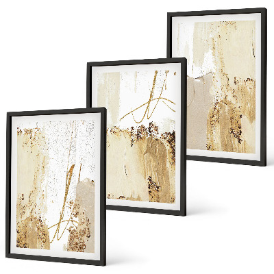 Triptykon billeder med ramme Abstrakte mønstre beige hvid