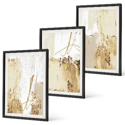 Triptyk med abstrakte mønstre beige og hvid med ramme