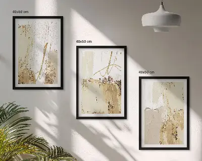 Triptyk med abstrakte mønstre beige og hvid med ramme