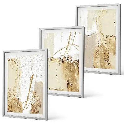 Triptyk med abstrakte mønstre beige og hvid med ramme