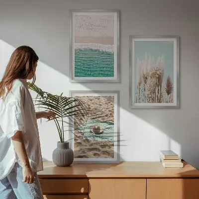 Billedvæg med strandbølger plakat med græshat