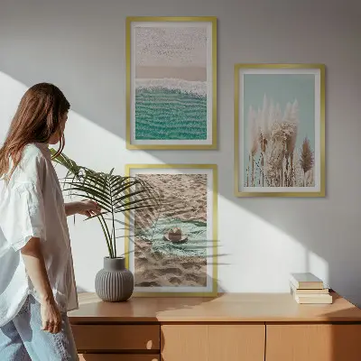 Billedvæg med strandbølger plakat med græshat