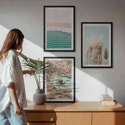 Billedvæg med strandbølger plakat med græshat