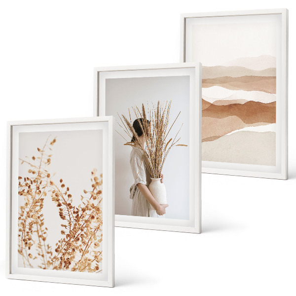 Triptykon billeder med ramme Rustikke boho blomstermotiver