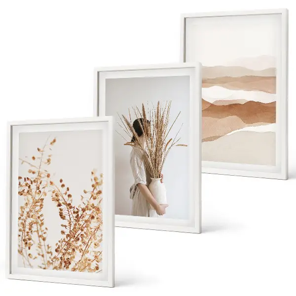 Triptykon med rustikke boho blomstermotiver sæt inklusiv ramme