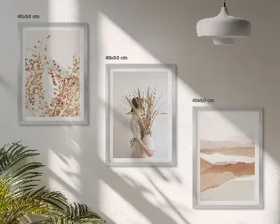 Triptykon med rustikke boho blomstermotiver sæt inklusiv ramme