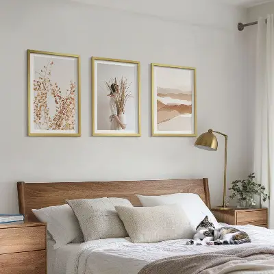 Triptykon med rustikke boho blomstermotiver sæt inklusiv ramme