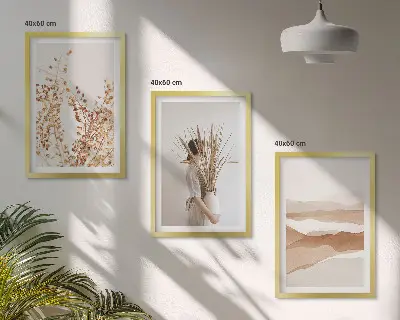 Triptykon med rustikke boho blomstermotiver sæt inklusiv ramme