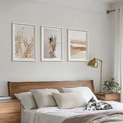 Triptykon med rustikke boho blomstermotiver sæt inklusiv ramme