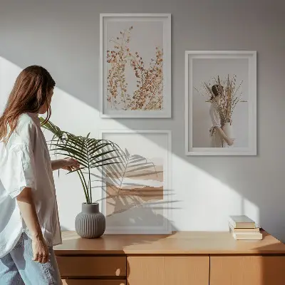 Triptykon med rustikke boho blomstermotiver sæt inklusiv ramme
