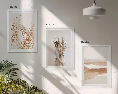 Triptykon med rustikke boho blomstermotiver sæt inklusiv ramme