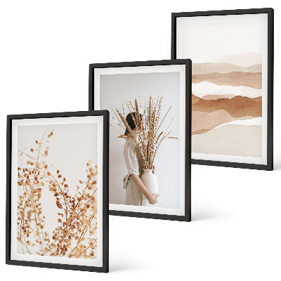 Triptykon billeder med ramme Rustikke boho blomstermotiver