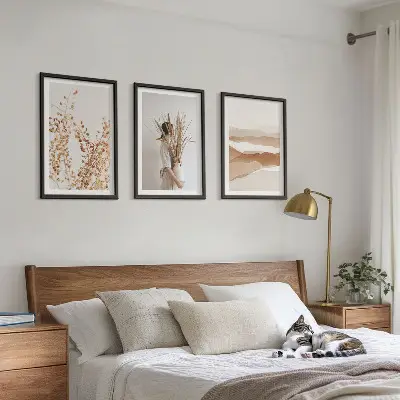 Triptykon med rustikke boho blomstermotiver sæt inklusiv ramme