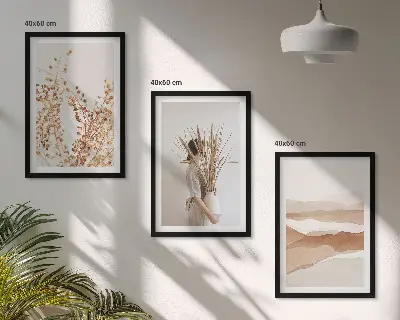 Triptykon med rustikke boho blomstermotiver sæt inklusiv ramme