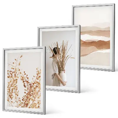 Triptykon med rustikke boho blomstermotiver sæt inklusiv ramme