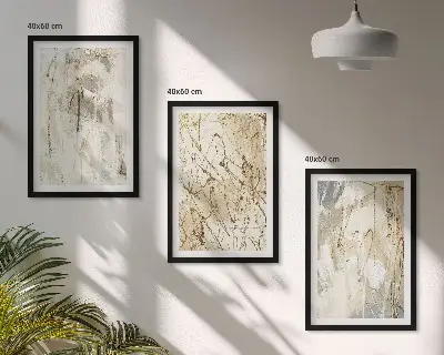 Billedsæt til soveværelset med abstrakte mønstre i beige og grå