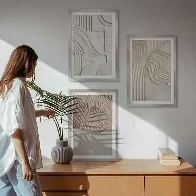 Billedvæg inspiration abstrakte mønstre i beige og hvid