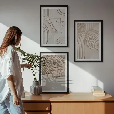 Billedvæg inspiration abstrakte mønstre i beige og hvid