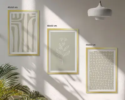 Geometriske plantemønstre triptykon billeder med ramme