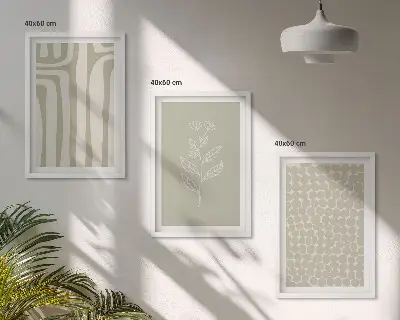 Geometriske plantemønstre triptykon billeder med ramme