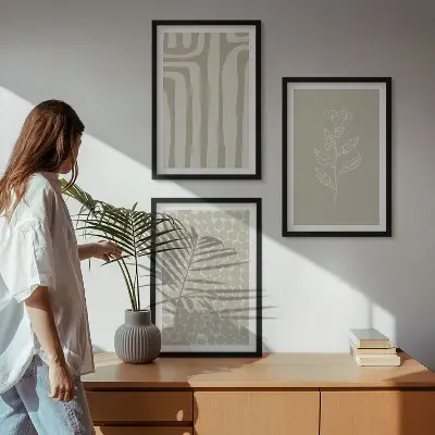 Geometriske plantemønstre triptykon billeder med ramme