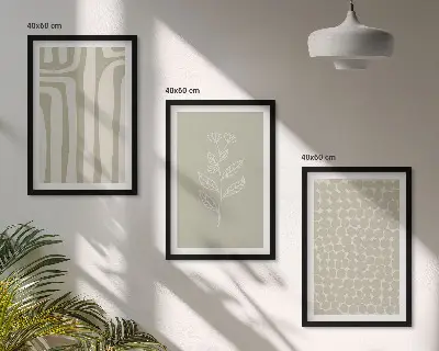 Geometriske plantemønstre triptykon billeder med ramme