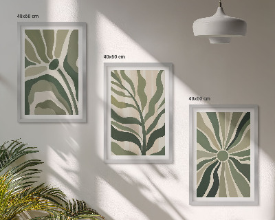 Triptykon billeder med ramme Grønne og beige plantemønstre