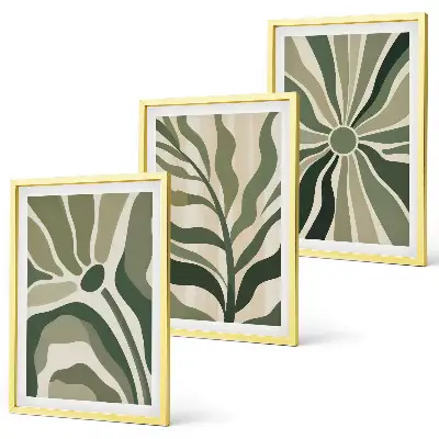 Triptykonbilleder med ramme med grønne og beige plantemønstre
