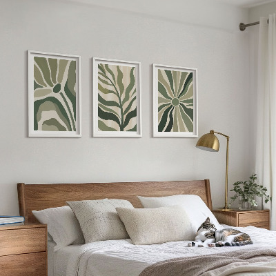 Triptykon billeder med ramme Grønne og beige plantemønstre