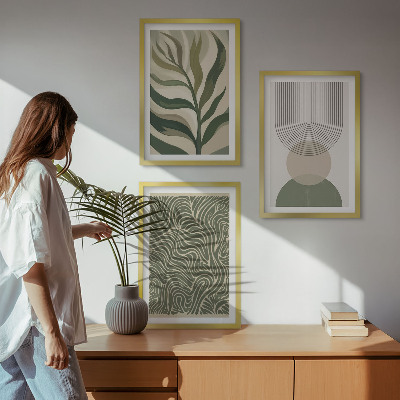 Triptykon billeder med ramme Geometriske bladformer