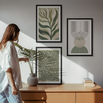 Triptykon billeder med ramme Geometriske bladformer
