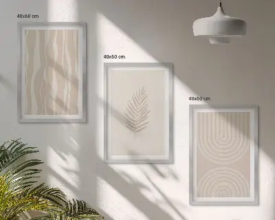 Billedsæt til soveværelset med beige plantemønstre
