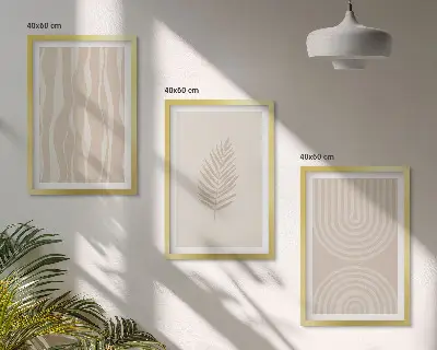 Billedsæt til soveværelset med beige plantemønstre