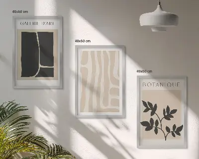 Abstrakte planteformer triptykon billeder med ramme