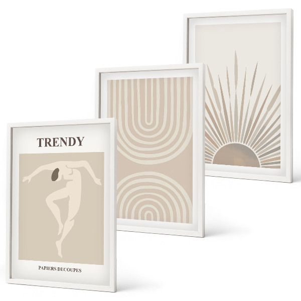 Triptykon billeder med ramme Pastel boho abstrakte plakater