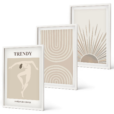Triptykon billeder med ramme Pastel boho abstrakte plakater