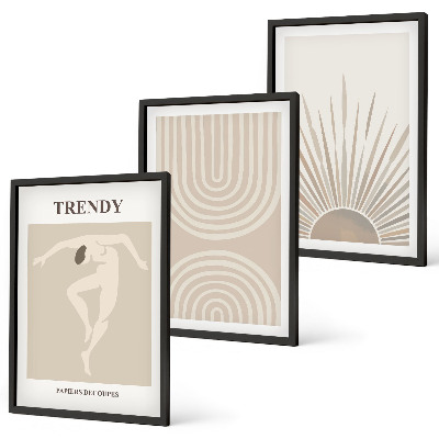 Triptykon billeder med ramme Pastel boho abstrakte plakater