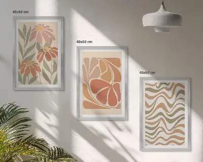 Billedsæt til soveværelset med abstrakte pastelblomster