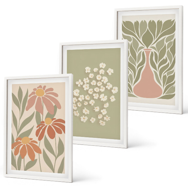 Triptykon billeder med ramme Blomster boho mønstre