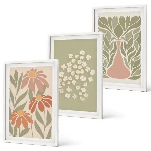Triptyk billeder med ramme med blomstret boho mønster