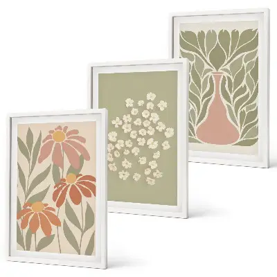 Triptyk billeder med ramme med blomstret boho mønster