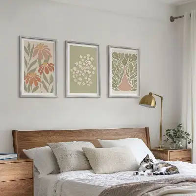 Triptyk billeder med ramme med blomstret boho mønster