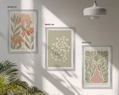 Triptyk billeder med ramme med blomstret boho mønster
