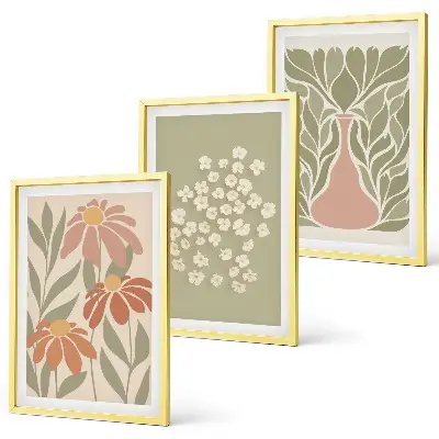 Triptyk billeder med ramme med blomstret boho mønster