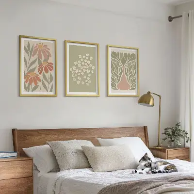 Triptyk billeder med ramme med blomstret boho mønster